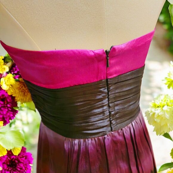 Bebe Silk Strapless Ombre Dress ✦ Pink Black Gradient Bubble Hem ✦ Sweetheart S - Picture 9 of 16
